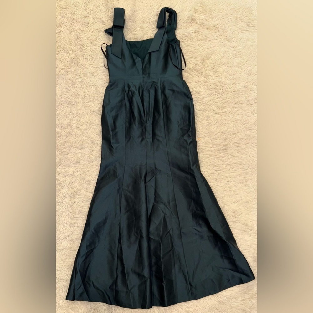 NEW Alfred Sung Bow Strap Satin Twill Trumpet Gown Sz 10 R evergreen green - Picture 4 of 7